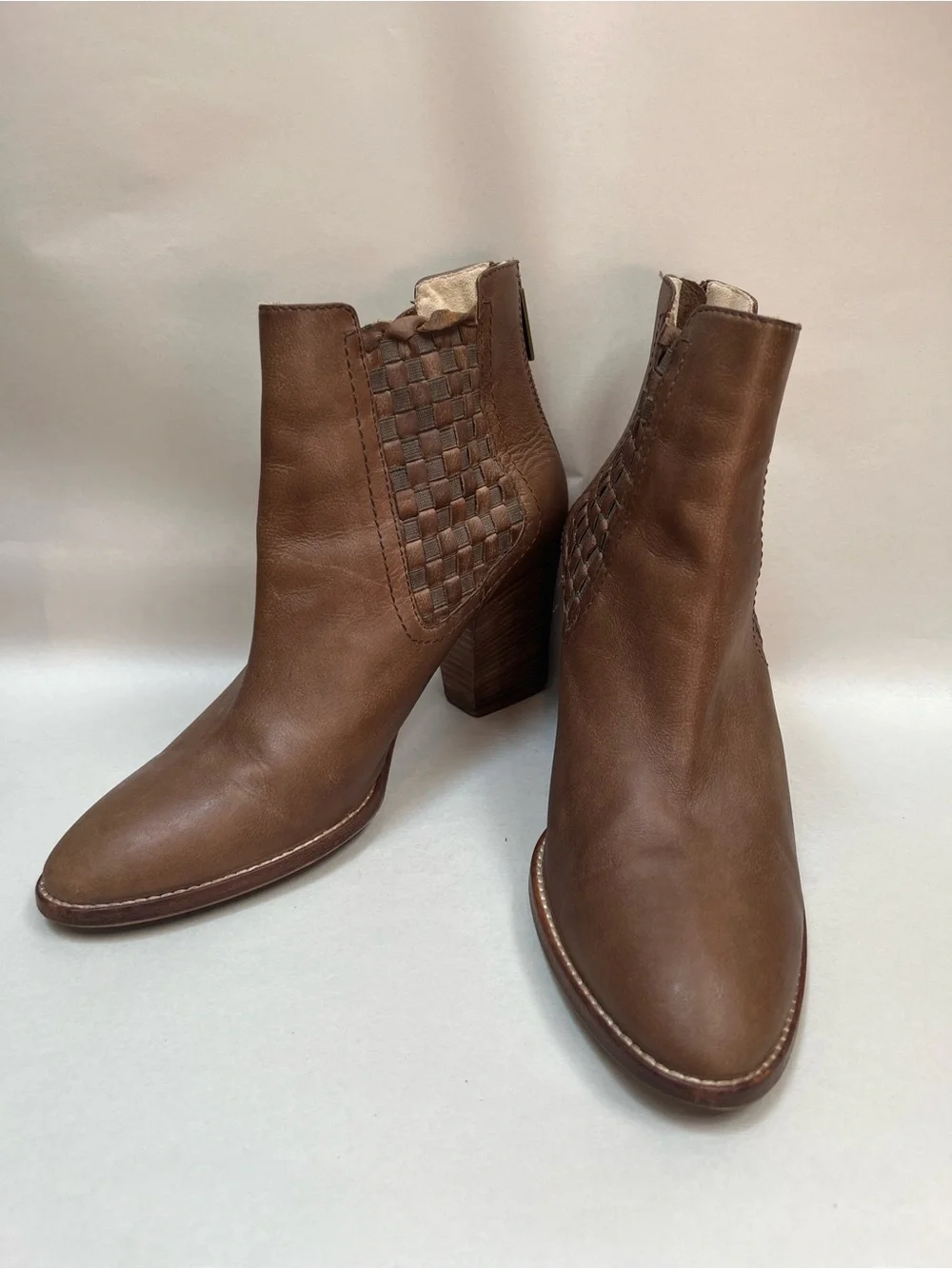 Aquatalia Frannie Boots Women 10 Brown Tan Bootie Chelsea Heel Woven